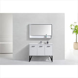 KubeBath Bosco 48" High Gloss White Modern Bathroom Vanity with Quartz Countertop and Matching Mirror KB48GW