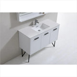 KubeBath Bosco 48" High Gloss White Modern Bathroom Vanity with Quartz Countertop and Matching Mirror KB48GW