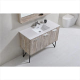KubeBath Bosco 48" Nature Wood Modern Bathroom Vanity with Quartz Countertop and Matching Mirror KB48NW