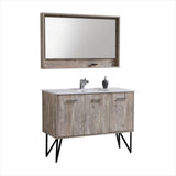 KubeBath Bosco 48" Nature Wood Modern Bathroom Vanity with Quartz Countertop and Matching Mirror KB48NW