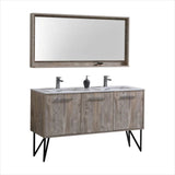 KubeBath Bosco 60" Nature Wood Double Sink Modern Bathroom Vanity with Quartz Countertop and Matching Mirror KB60DNW