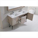 KubeBath Bosco 60" Nature Wood Double Sink Modern Bathroom Vanity with Quartz Countertop and Matching Mirror KB60DNW