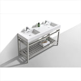 KubeBath Cisco 60" Double Sink Stainless Steel Console with Acrylic Sink Chrome AC60D