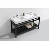 KubeBath Cisco 60" Double Sink Stainless Steel Console with Acrylic Sink Matt Black AC60D-BK