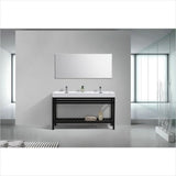 KubeBath Cisco 60" Double Sink Stainless Steel Console with Acrylic Sink Matt Black AC60D-BK
