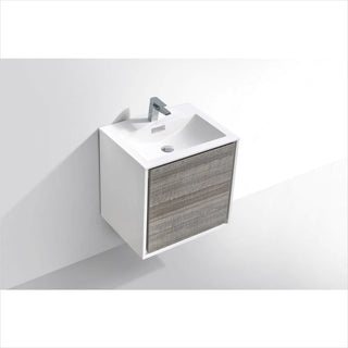 KubeBath DeLusso 24" Ash Gray Wall Mount Modern Bathroom Vanity DL24-HGASH