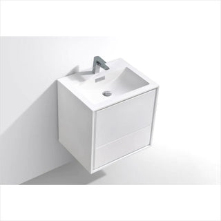KubeBath DeLusso 24" High Glossy White Wall Mount Modern Bathroom Vanity DL24-GW