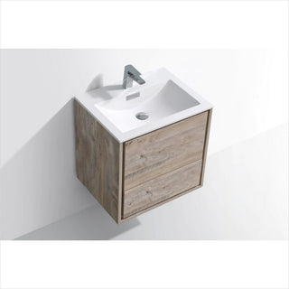 KubeBath DeLusso 24" Nature Wood Wall Mount Modern Bathroom Vanity DL24-NW