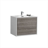 KubeBath DeLusso 30" Ash Gray Wall Mount Modern Bathroom Vanity DL30-HGASH