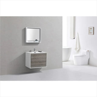 KubeBath DeLusso 30" Ash Gray Wall Mount Modern Bathroom Vanity DL30-HGASH