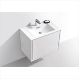 KubeBath DeLusso 30" High Glossy White Wall Mount Modern Bathroom Vanity DL30-GW