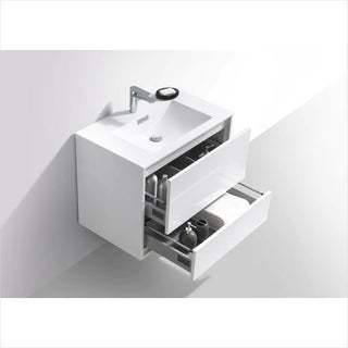 KubeBath DeLusso 30" High Glossy White Wall Mount Modern Bathroom Vanity DL30-GW