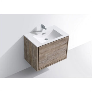 KubeBath DeLusso 30" Nature Wood Wall Mount Modern Bathroom Vanity DL30-NW