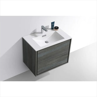 KubeBath DeLusso 30" Ocean Gray Wall Mount Modern Bathroom Vanity DL30-BE