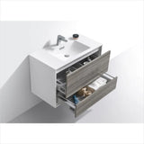 KubeBath DeLusso 36" Ash Gray Wall Mount Modern Bathroom Vanity DL36-HGASH