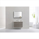KubeBath DeLusso 36" Ash Gray Wall Mount Modern Bathroom Vanity DL36-HGASH