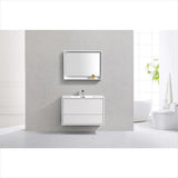 KubeBath DeLusso 36" High Glossy White Wall Mount Modern Bathroom Vanity DL36-GW