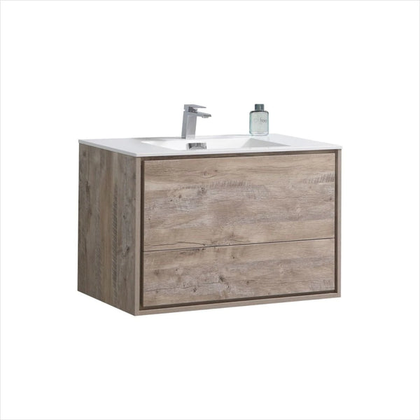 KubeBath DeLusso 36" Nature Wood Wall Mount Modern Bathroom Vanity DL36-NW
