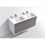 KubeBath DeLusso 48" Double Sink Ash Gray Wall Mount Modern Bathroom Vanity DL48D-HGASH