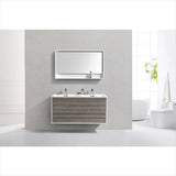 KubeBath DeLusso 48" Double Sink Ash Gray Wall Mount Modern Bathroom Vanity DL48D-HGASH