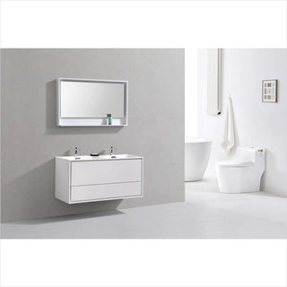 KubeBath DeLusso 48" Double Sink High Glossy White Wall Mount Modern Bathroom Vanity DL48D-GW