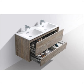 KubeBath DeLusso 48" Double Sink Nature Wood Wall Mount Modern Bathroom Vanity DL48D-NW