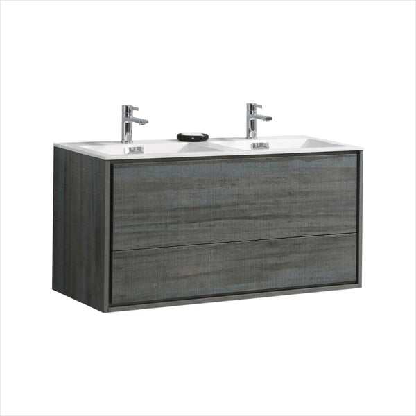 KubeBath DeLusso 48" Double Sink Ocean Gray Wall Mount Modern Bathroom Vanity DL48D-BE