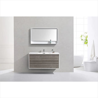 KubeBath DeLusso 48" Single Sink Ash Gray Wall Mount Modern Bathroom Vanity DL48S-HGASH
