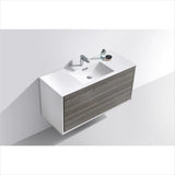 KubeBath DeLusso 48" Single Sink Ash Gray Wall Mount Modern Bathroom Vanity DL48S-HGASH