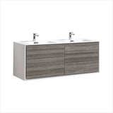 KubeBath DeLusso 60" Double Sink Ash Gray Wall Mount Modern Bathroom Vanity DL60D-HGASH