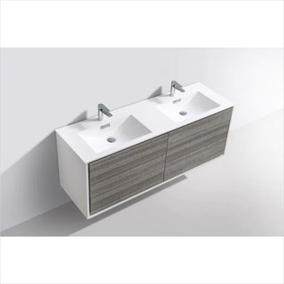 KubeBath DeLusso 60" Double Sink Ash Gray Wall Mount Modern Bathroom Vanity DL60D-HGASH