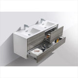 KubeBath DeLusso 60" Double Sink Ash Gray Wall Mount Modern Bathroom Vanity DL60D-HGASH