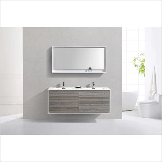 KubeBath DeLusso 60" Double Sink Ash Gray Wall Mount Modern Bathroom Vanity DL60D-HGASH