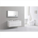 KubeBath DeLusso 60" Double Sink High Glossy White Wall Mount Modern Bathroom Vanity DL60D-GW