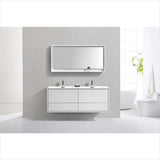 KubeBath DeLusso 60" Double Sink High Glossy White Wall Mount Modern Bathroom Vanity DL60D-GW