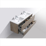 KubeBath DeLusso 60" Double Sink Nature Wood Wall Mount Modern Bathroom Vanity DL60D-NW