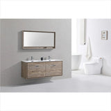 KubeBath DeLusso 60" Double Sink Nature Wood Wall Mount Modern Bathroom Vanity DL60D-NW