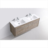 KubeBath DeLusso 60" Double Sink Nature Wood Wall Mount Modern Bathroom Vanity DL60D-NW