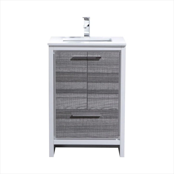 KubeBath Dolce 24″ Ash Gray Modern Bathroom Vanity with White Quartz Countertop AD624HG