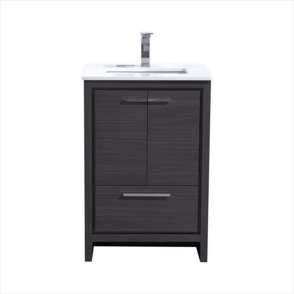 KubeBath Dolce 24″ Gray Oak Modern Bathroom Vanity with White Quartz Countertop AD624WB