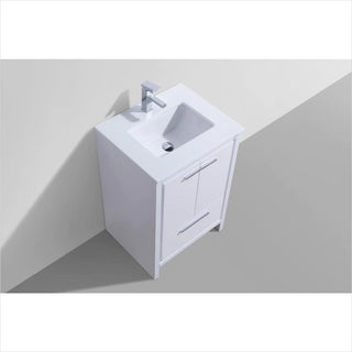 KubeBath Dolce 24″ High Gloss White Modern Bathroom Vanity with White Quartz Countertop AD624GW