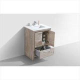 KubeBath Dolce 24″ Nature Wood Modern Bathroom Vanity with White Quartz Countertop AD624NW