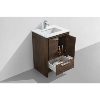 KubeBath Dolce 24″ Rose Wood Modern Bathroom Vanity with White Quartz Countertop AD624RW