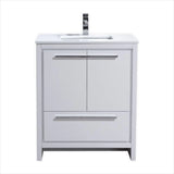 KubeBath Dolce 30″ High Gloss White Modern Bathroom Vanity with White Quartz Countertop AD630GW