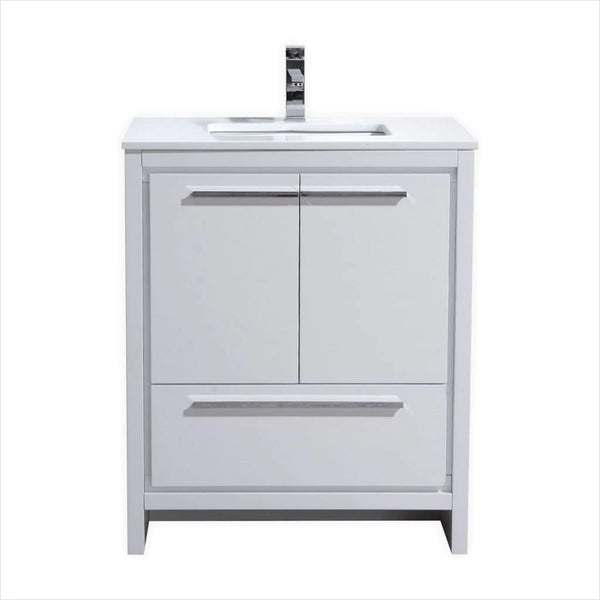 KubeBath Dolce 30″ High Gloss White Modern Bathroom Vanity with White Quartz Countertop AD630GW