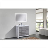 KubeBath Dolce 36″ Ash Gray Modern Bathroom Vanity with White Quartz Countertop AD636HG