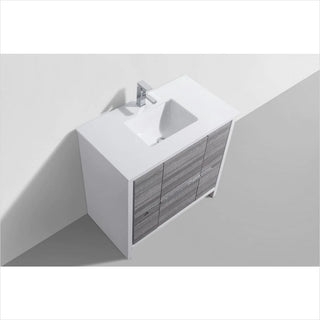KubeBath Dolce 36″ Ash Gray Modern Bathroom Vanity with White Quartz Countertop AD636HG