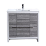 KubeBath Dolce 36″ Ash Gray Modern Bathroom Vanity with White Quartz Countertop AD636HG