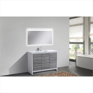KubeBath Dolce 48″ Ash Gray Modern Bathroom Vanity with White Quartz Countertop AD648SHG