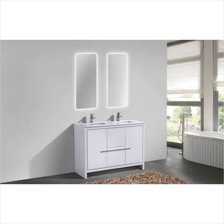KubeBath Dolce 48″ Double Sink High Gloss White Modern Bathroom Vanity with White Quartz Countertop AD648DGW